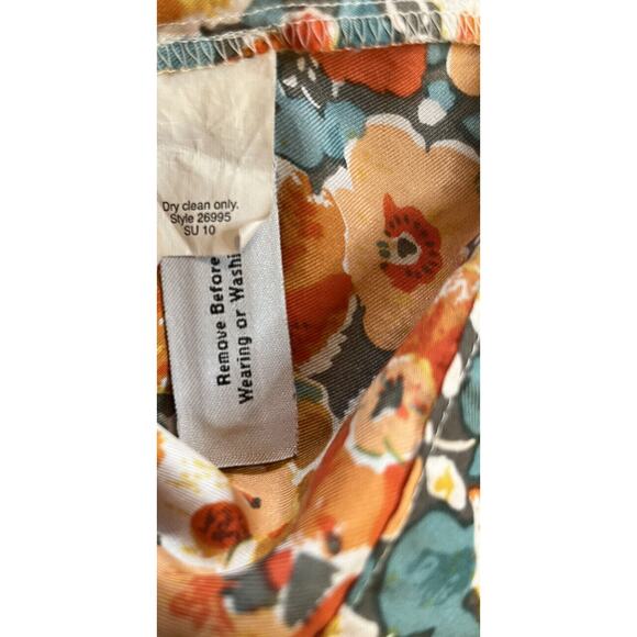 J Crew Womens Sz 0 Orange‎ Floral Wrap Front Tie Neck Silk Sleeveless Blouse - Picture 10 of 11